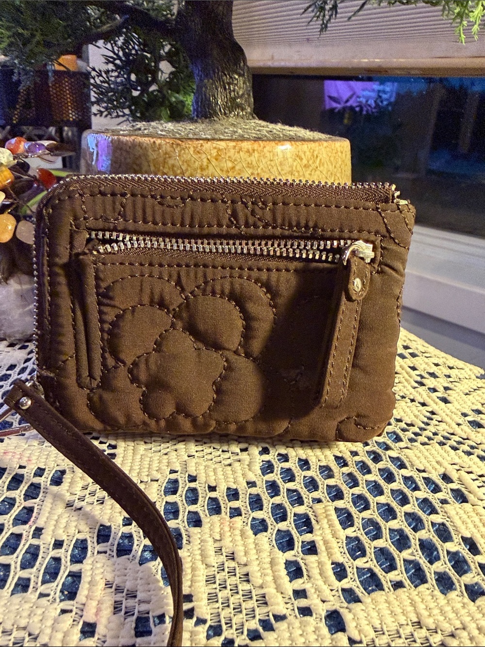 Vera Bradley Brown Quilted Floral Crossbody Wallet - Picture 2 of 12